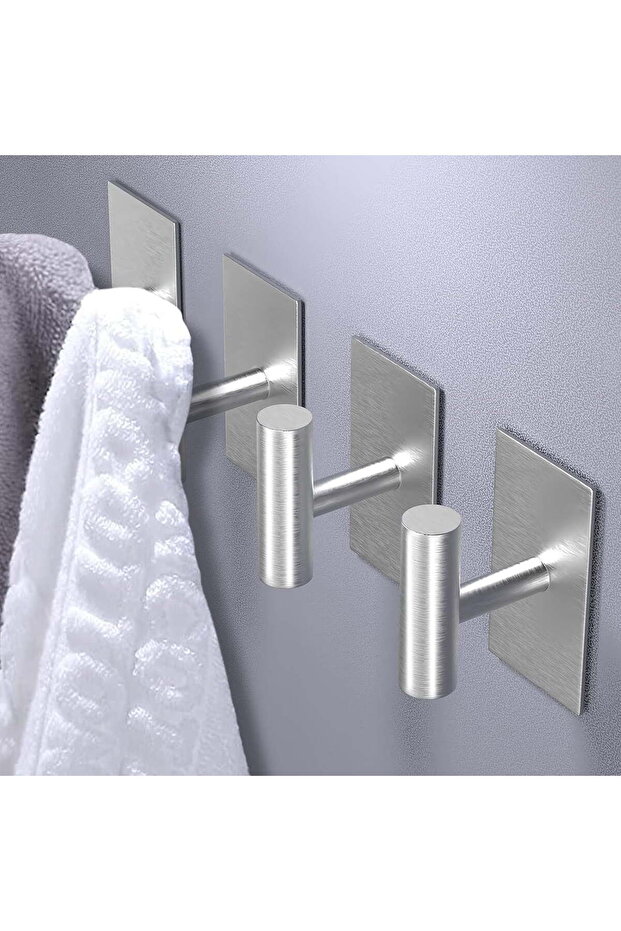4-pack heavy-duty waterproof stainless steel adhesive towel hooks for bathroom and kitchen coats and bathrobes