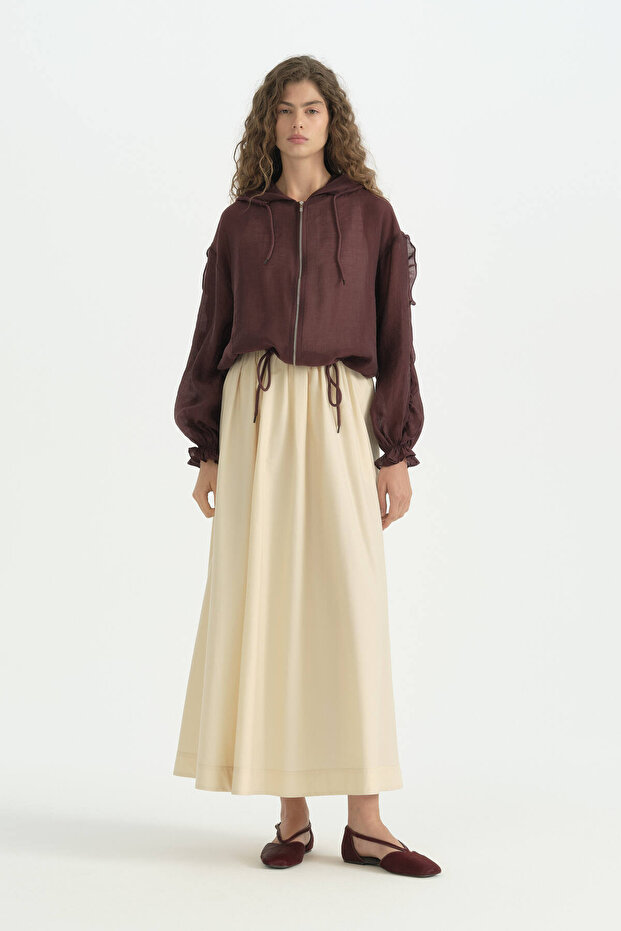 Lyocell Ruffled Hooded Jacket - Plum