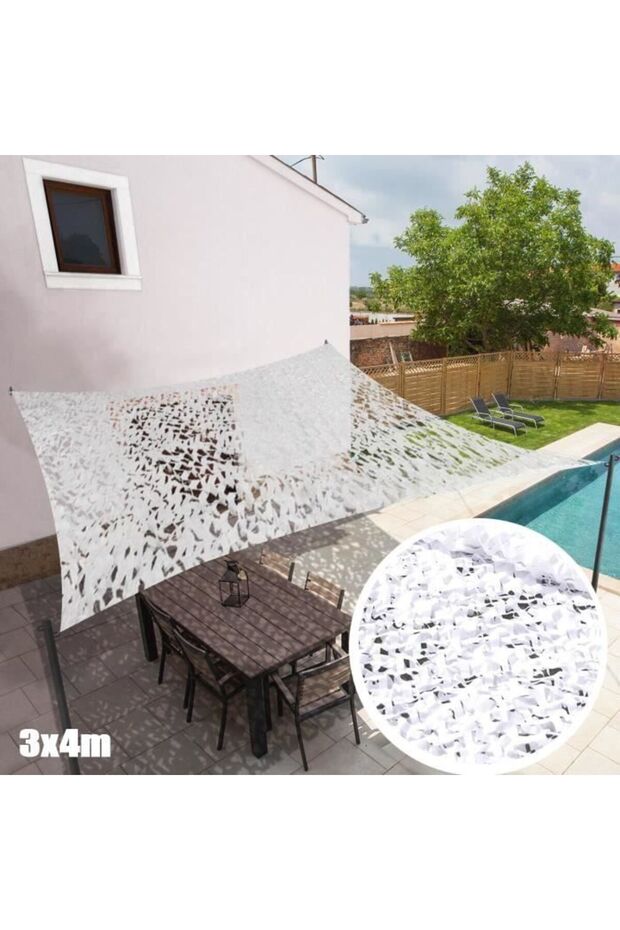 Sunshade sail, white camouflage, 3x4 meter rectangular, UV protection