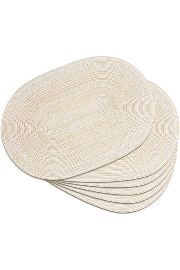 Set of 6 oval braided placemats (30.5 x 45.7 cm) for dining tables – Naturally woven, heat-resistant placemats (oval beige)