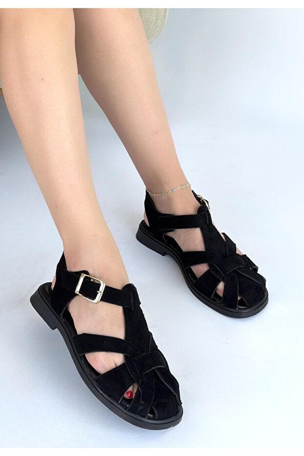 Taney Black Suede Sandals