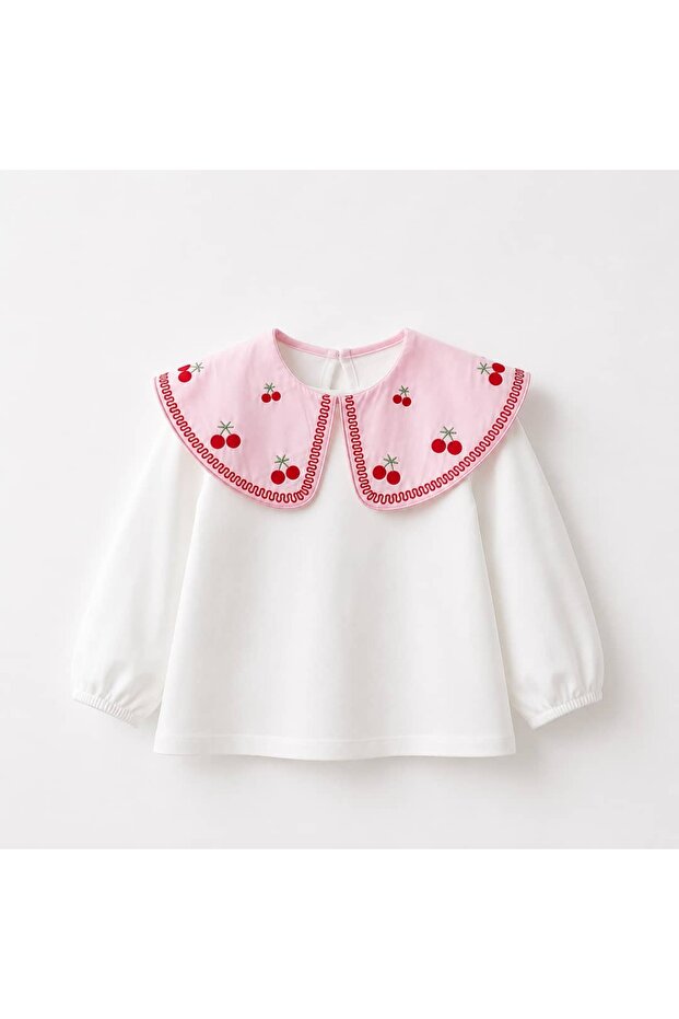 Girl's Collar Cherry Embroidered Bodysuit