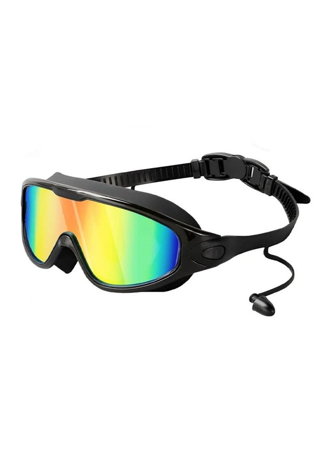 Adult Anti-fog Large Frame Swimming Goggles – Waterproof Electroplated Lenses for Clear Vision – Black Silver Lens