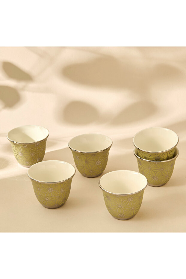Geometric Print 6-Piece New Bone China Kahwa Cup Set