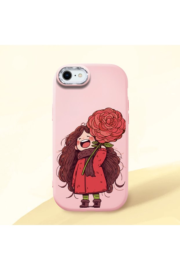 iPhone Se 2020 Compatible Case Camera Protector Pink Silicone Couple Phone Case Girl Patterned