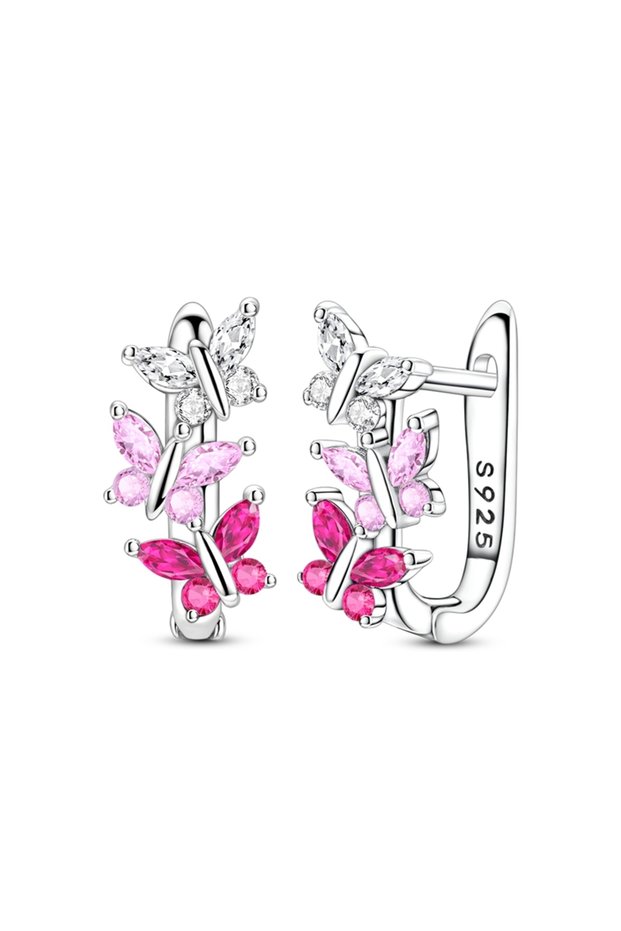 KTE439-PK 925 Sterling Silver Hoop Earrings Butterfly Rainbow Flower Tulip Iris Hoop Earrings With Z