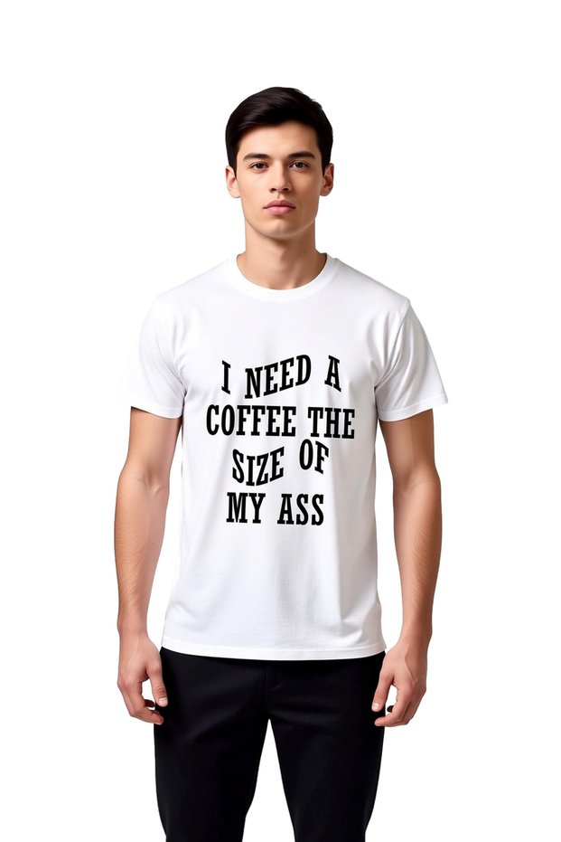 Men's Large Size Coffee Humor Graphic Printed Short Sleeve T-Shirt 100% Cotton Relaxed Fit Casual Modern
