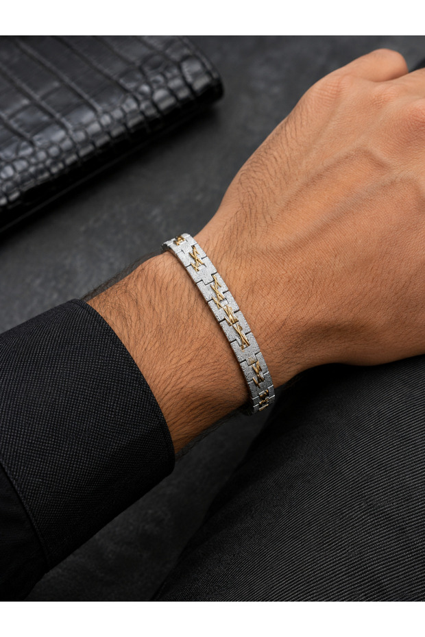 316L Stainless Steel Gold-Silver Color Patterned Men's Bracelet