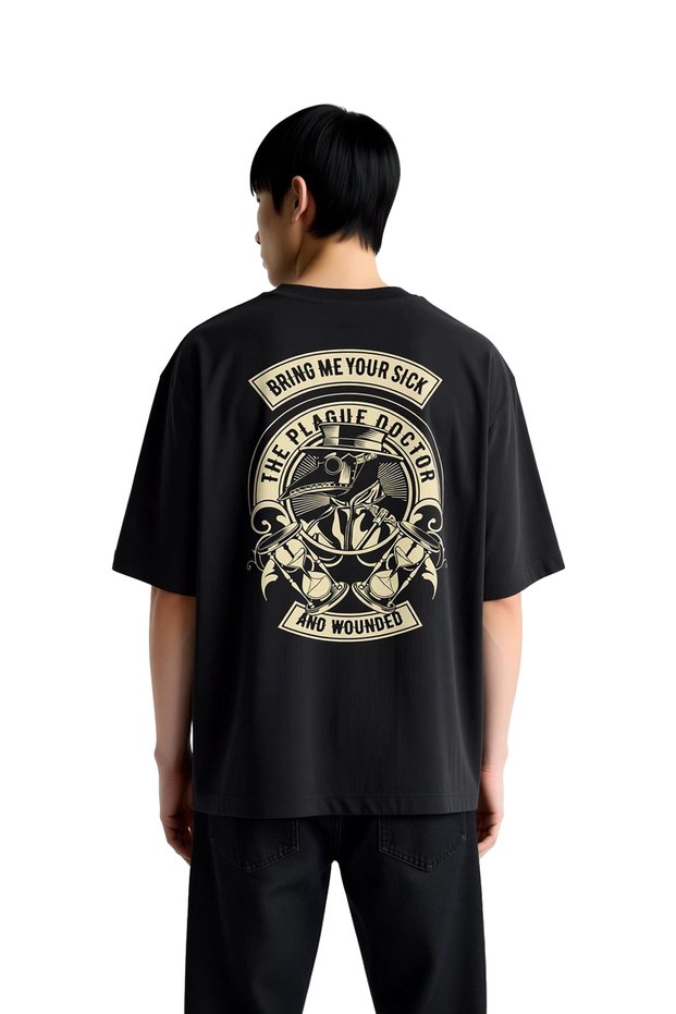Men's Oversize T-Shirt Plague Doctor Gothic Print Vintage Medicine Theme Relaxed Fit Casual Modern Stylish Elegant