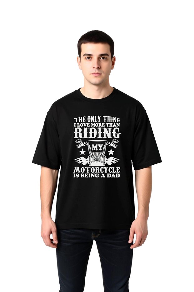 Men's Oversize Motorcycle Printed T-Shirt Fatherhood Themed Relaxed Fit Short Sleeve Casual Modern Stylish