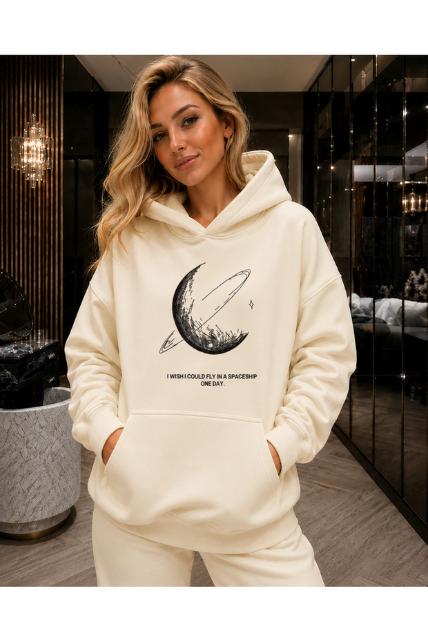 Women's Ringed Planet Printed Casual Basic Sweatshirt