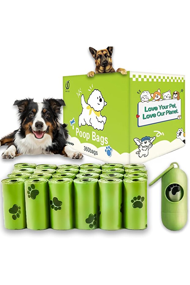 24 Rolls-360pcs Dog Poop Bags,Basics Standard Dog Waste Bags with Dispenser and Leash Clip,Cat Puppy Thick and Strong Biodegradable Leak Proof Eco- Friendly Pet Dog Supplies