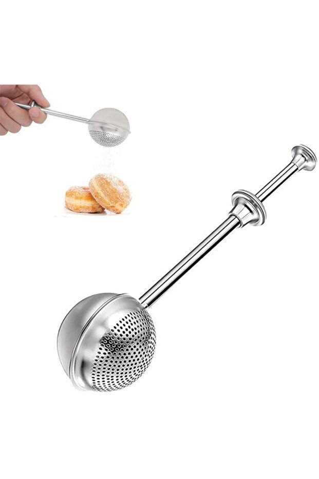 Flour sieve dispenser, adjustable stainless steel, silver.