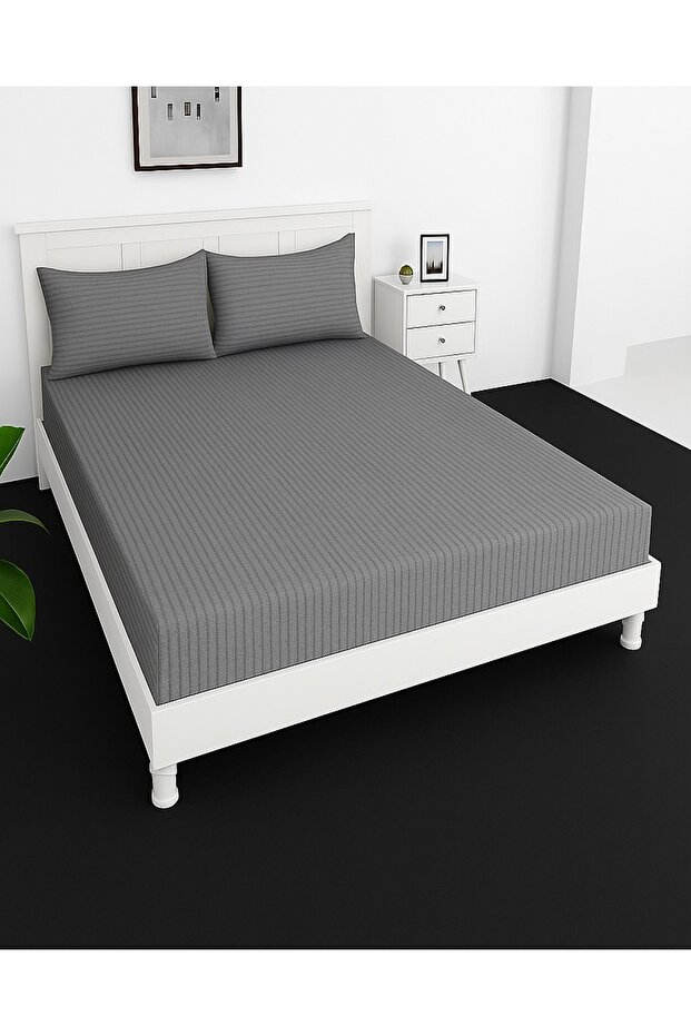 ® Deep Fitted Bed Sheet with Pillow Covers, Color Grey