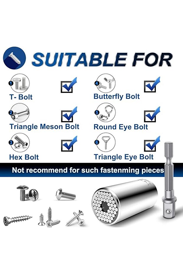 Universal Socket Set (7-19mm), Multi-Function Universal Socket Tool with Drill Adapter Unscrew Any B - 2
