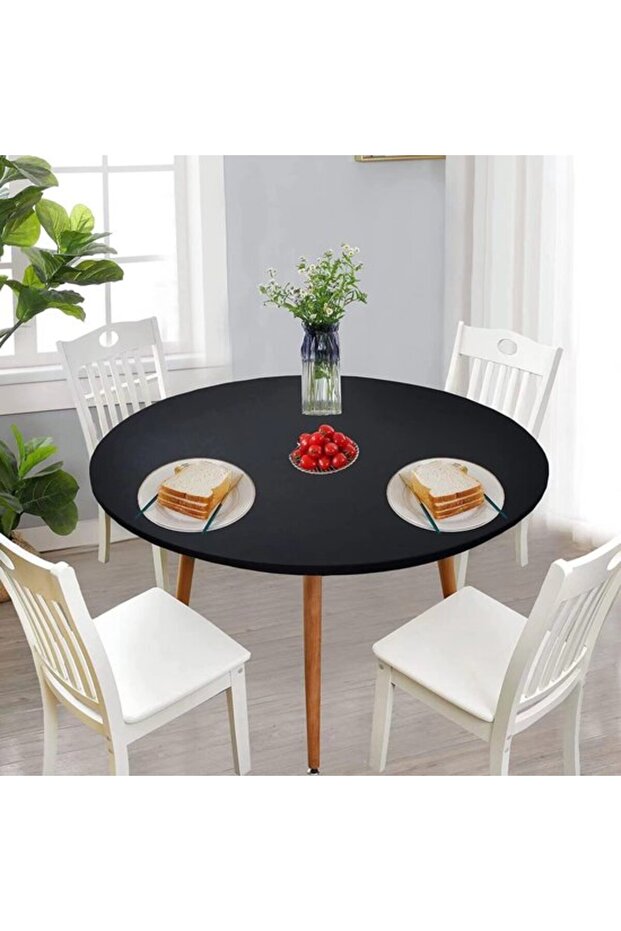 Round elastic tablecloth – conforms to the tabletop, waterproof, and washable; camping, dining, and indoor/outdoor use. -120cm- B...
