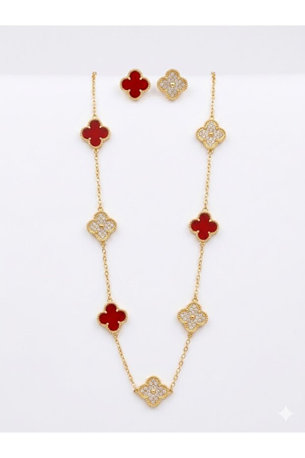 2 PCS Jewelry Set – Necklace & Stud Earrings with imitate gold chain.