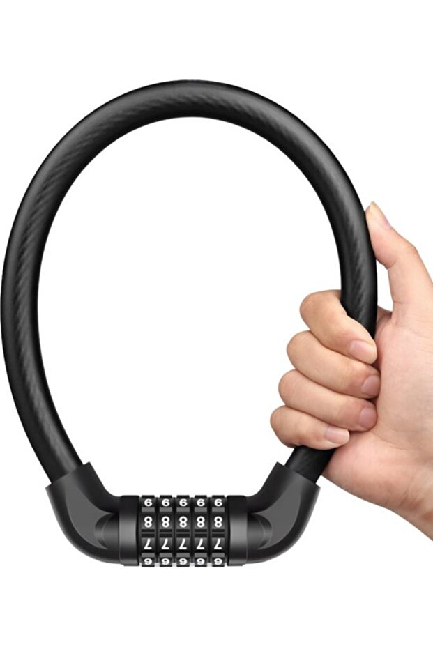 17.7mm 5-digit black combination bike lock.