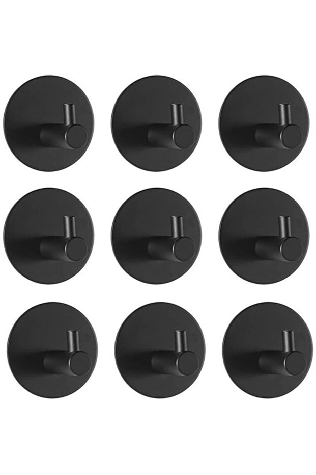 Black self-adhesive wall hooks (9-pack) - Stainless steel bathroom hooks - Self-adhesive hooks suitable for kitchens, bathrooms, and bedrooms