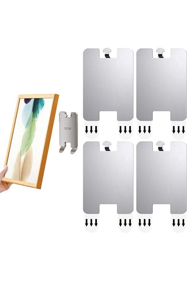 A set of 4 no-drill paint hooks - securely hang paint without drilling or damage - silver 304 stainless steel concealed detachable hooks