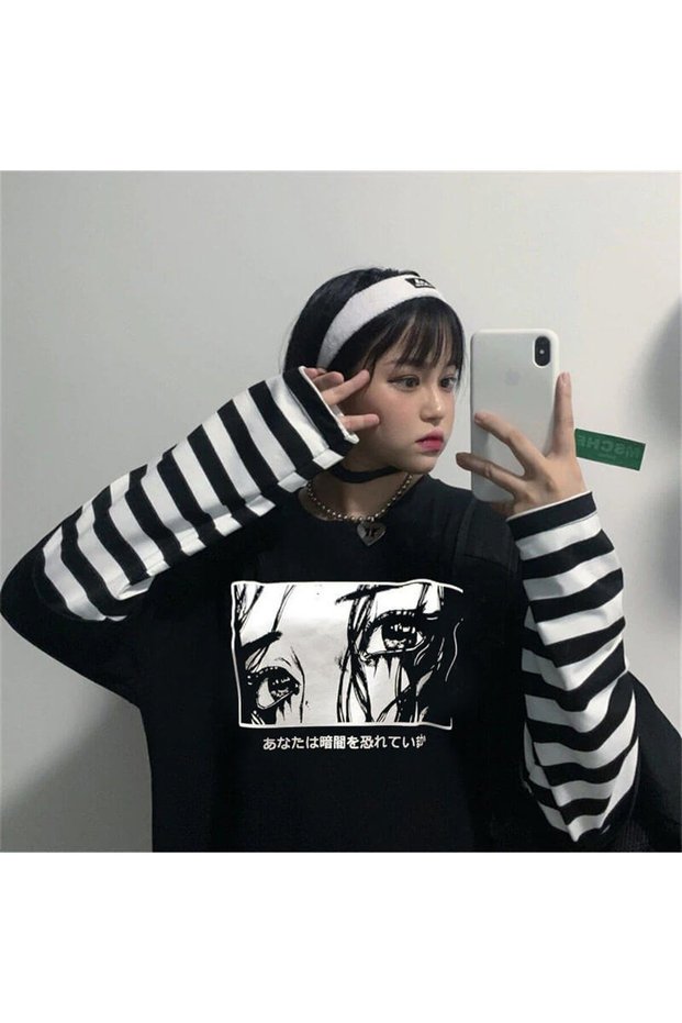 Mi̇ngalondon Touz Art - Not Looking Back (Unisex) Striped Sleeve T-Shirt