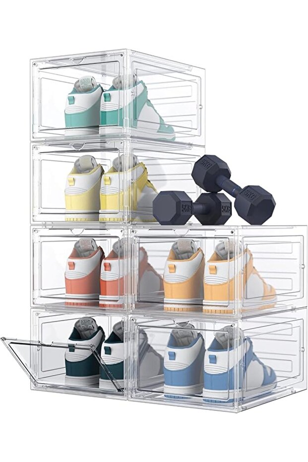 Shoe Box, Shoe Storage Boxes Clear Plastic Stackable, 6-pack front open shoe box, Transpare