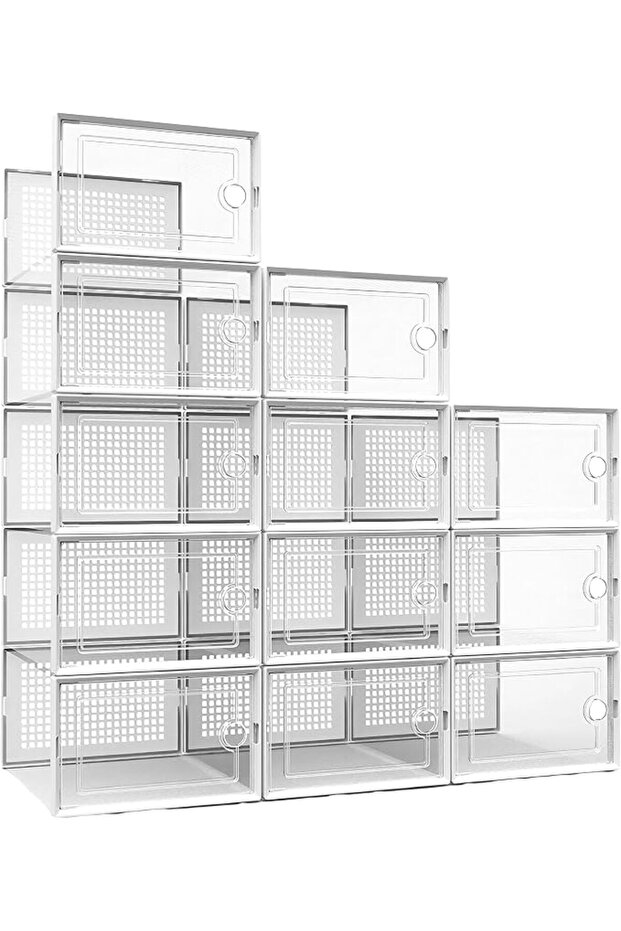 12 large foldable transparent plastic shoe boxes, perfect substitute for shoe racks, store various s