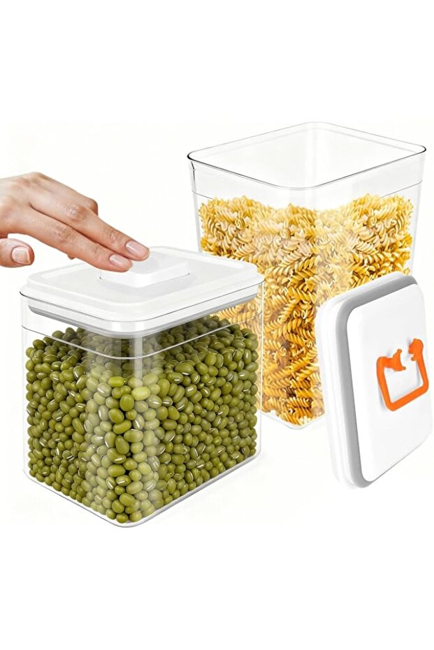 Food Storage Containers Set with Lids, Top Pop Cereal Container with One Button Control, BPA-Free Stackable Food Containers for Cereal Snack Coffee Sugar (2 Pack-2300ML, 1700ML)