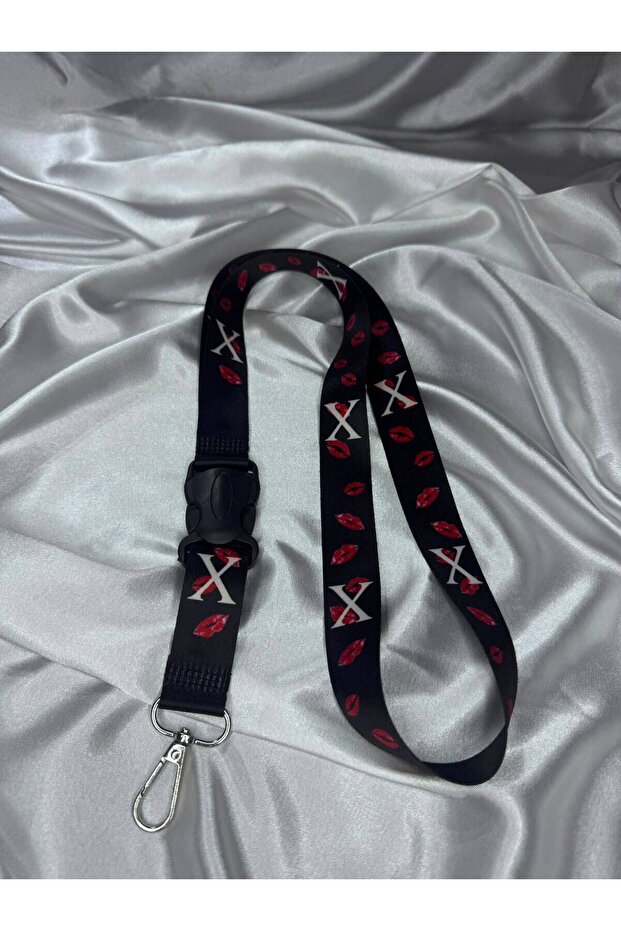 X Black Kiss Patterned Neck Strap Lanyard, Matching Mirror Strap Lanyard, Keychain Lanyard Moto Accessory