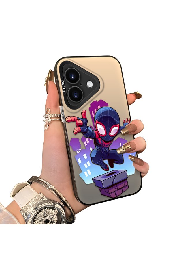 iPhone 16 Compatible Silicone Edge Hard Back Case Couple Phone Case Spiderman Patterned