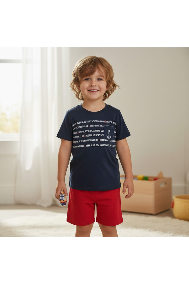 Children's Cotton Printed Navy Blue Color 2-Piece Set Cb1060