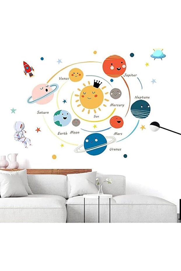 Planets Wall Sticker, 9-Piece Solar System Decals, Vibrant Galaxy Wall Art, Educational Spa