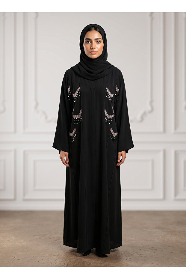 Sequined Fringe Panel Nida Abaya