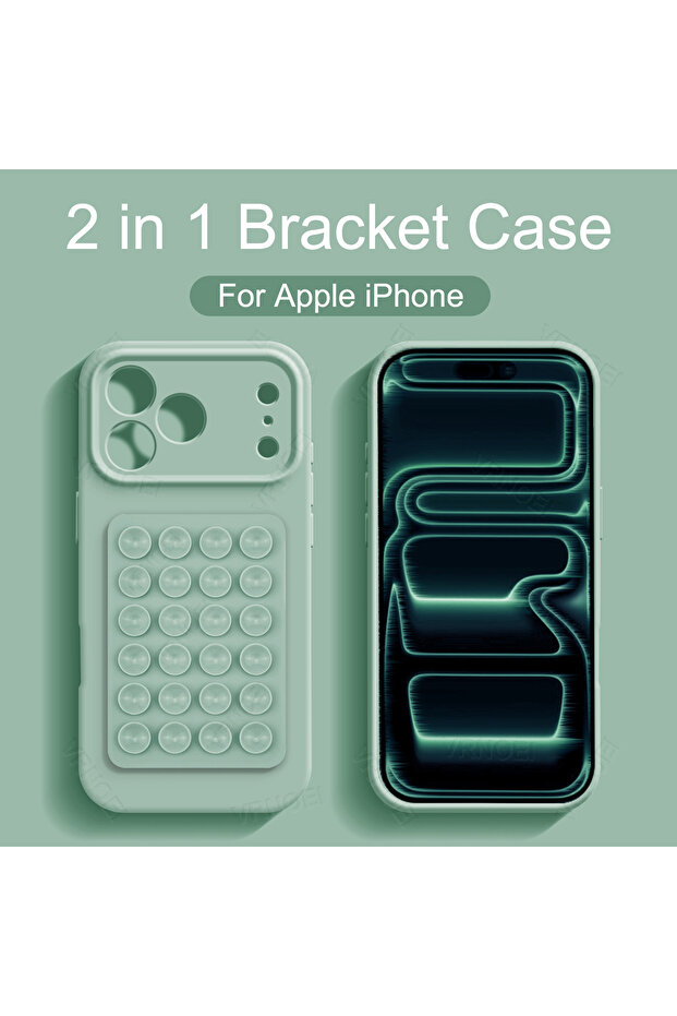 iPhone 12 light green Silicone Suction cup holder case For iPhone 17 14 12 11 13 15 16 Pro Max Solid