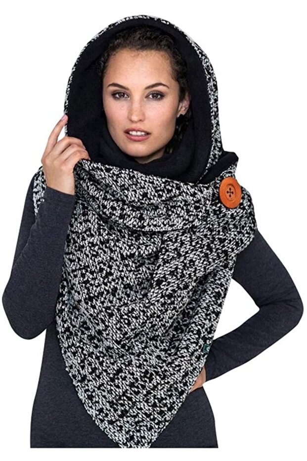 Triangle scarf printed wool warm retro button.