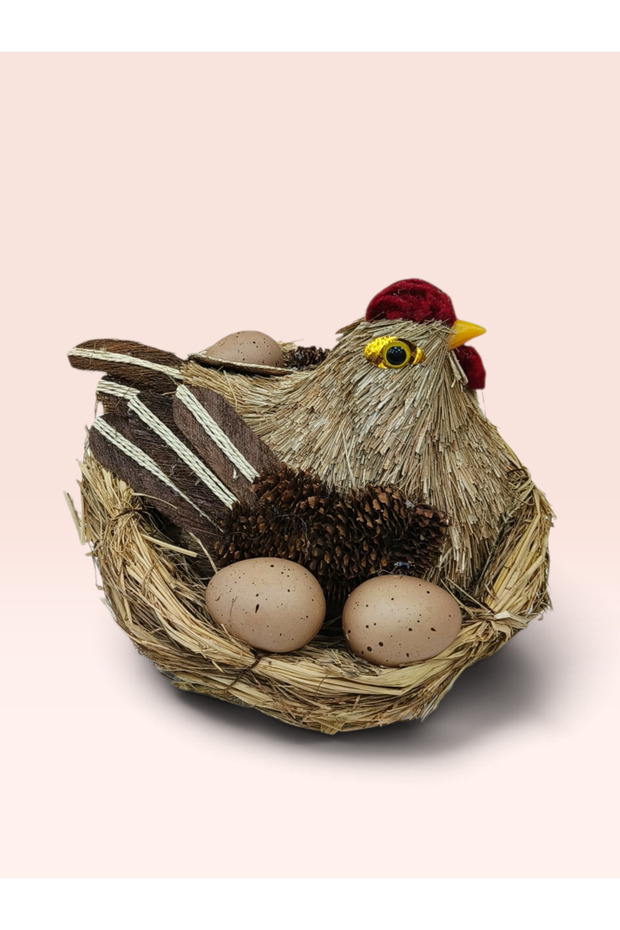 Decorative Chicken Coop in a Nest with Eggs - Rustic Design Natural Straw and Natural Logs