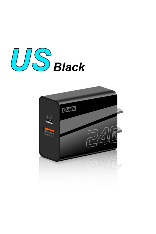 US Charger black 240W GaN Charger Dual Port USB A Type C PD Fast Charging Adapter QC3.0 Wall Charger