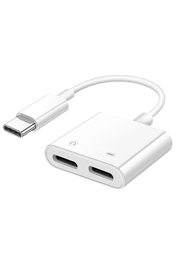 Whitedouble C1Pcs 2-in-1 Audio Adapter USB-C to 3.5mm Headphone Jack Headphone/Dual Charging Aux Cab