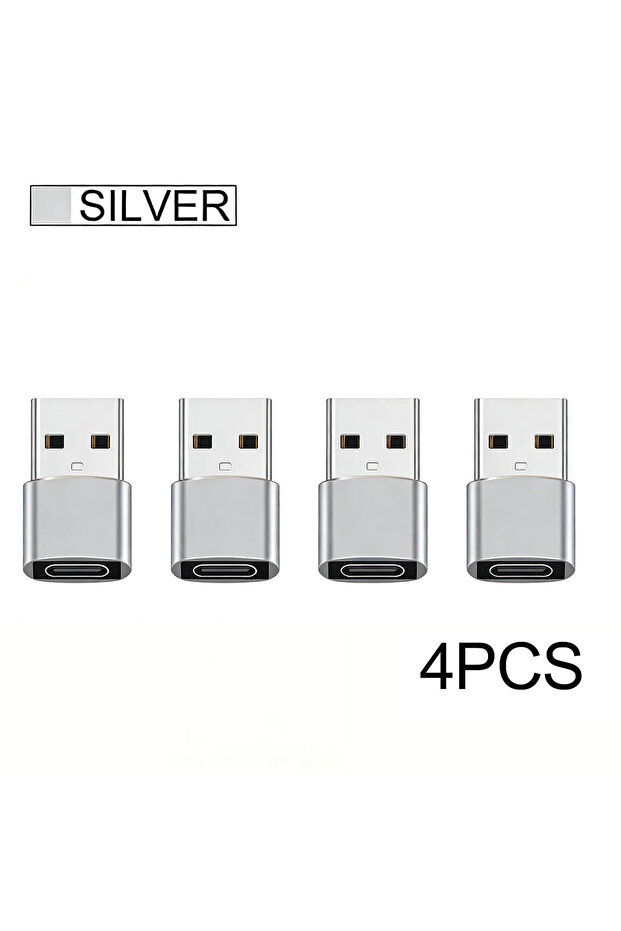 4pcs Silvery 4pcs OTG USB to USB C Adapters Durable Metallic Build Universal Compatibility Including