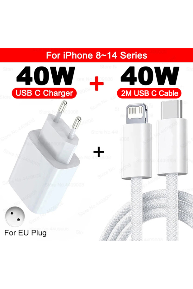 EU For iOS 2M Cable Original 40W USB Type C PD Charger Fast Charging Cable For iPhone 17 16 15 14 13