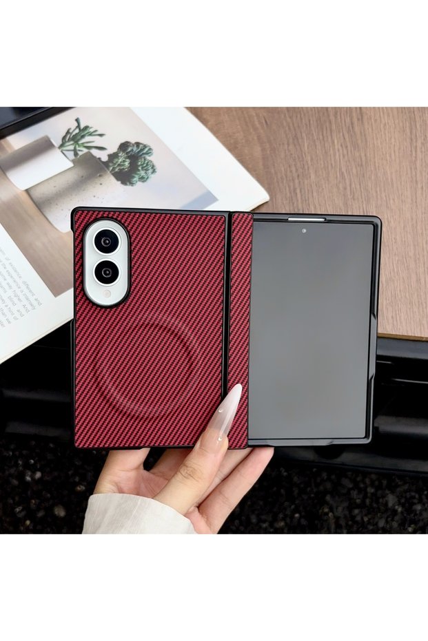 Galaxy Z Fold 8 Red Skin Feel Carbon Fiber Leather Case for Samsung Galaxy Z Fold 8 Ultra 7 6 5 4 Ma