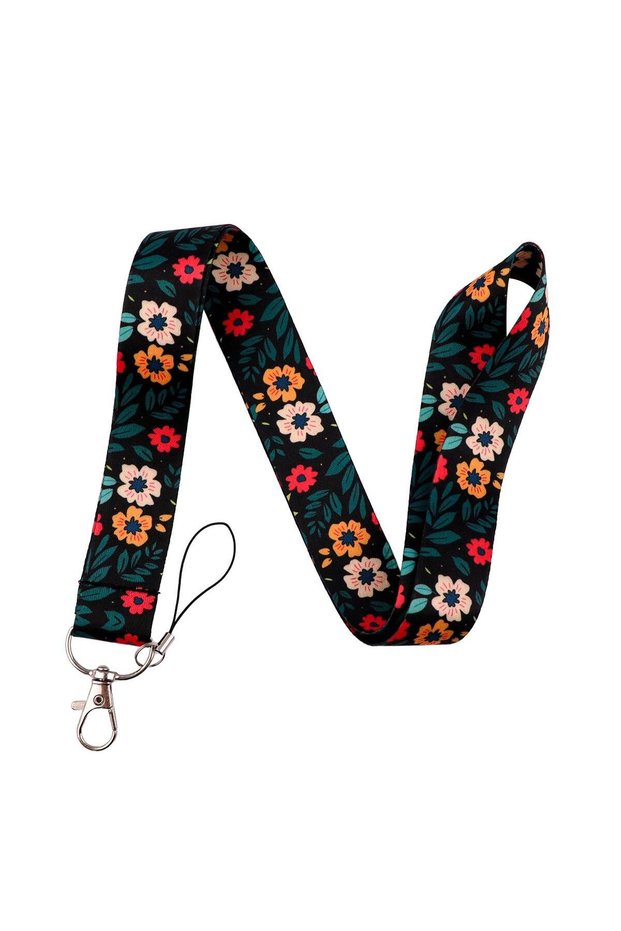 Polyester Fiber 1 Bohemian Floral Pattern Phone Lanyard Neck Strap Vintage Flower Print Keychain ID