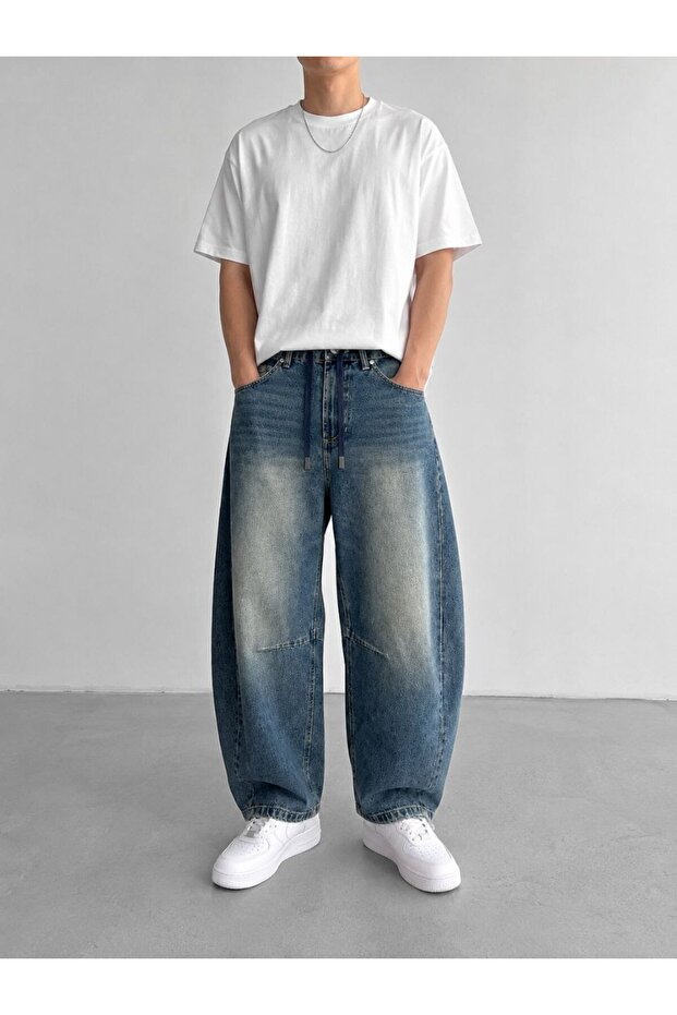 Trend Men's Special Washing with Aging Effect Loose Fit Baggy Denim Jeans Men's Pants