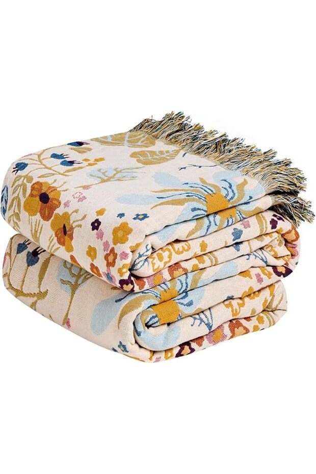 MSGKV Boho Throw Blanket 100% Cotton Blankets for Bed Couch 60'x80', Soft Fall Mexican Blanket Trave