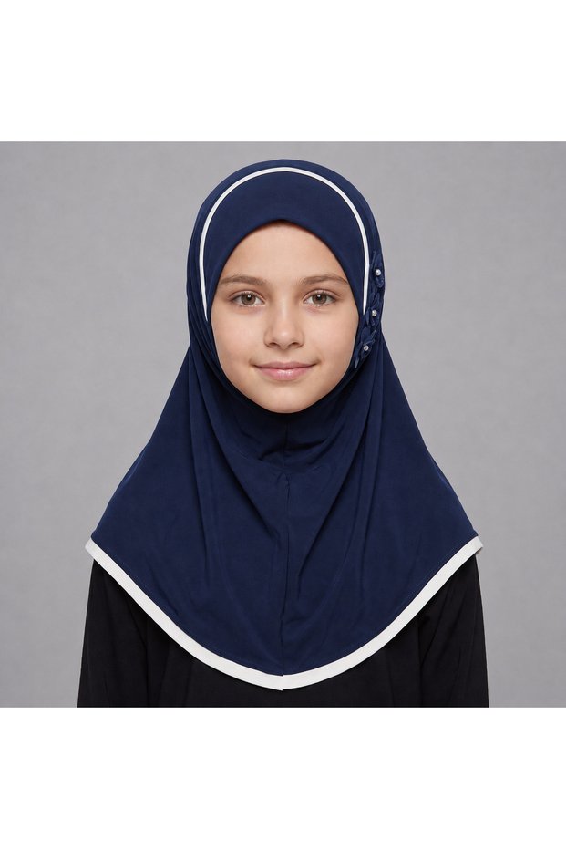Hijab with Floral Embellishment, Elegant Modest Headscarf for Girls, Classic Cream Islamic Head Covering for Everyday and Special Occasions