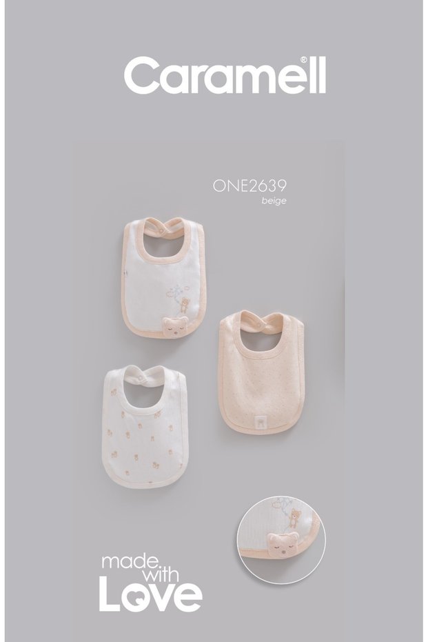 Barbosa Baby 3-Piece Cotton Bib with Teddy Bear Unisex - Beige