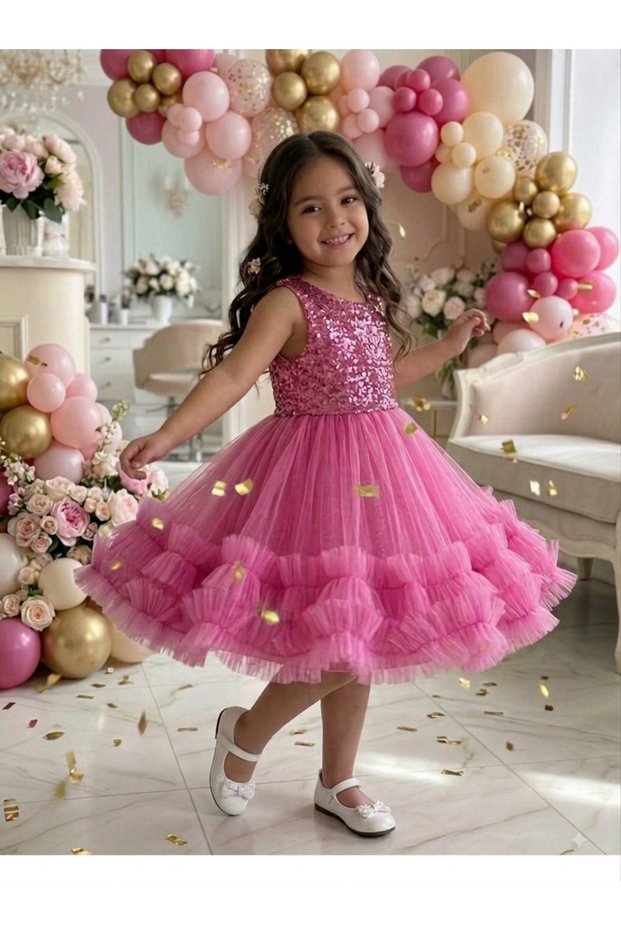 Zero-Sleeve Pink Girl's Costume Birthday Dress Barbie Concept Evening Dress