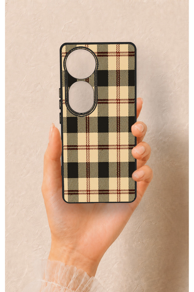 Vivo V40 Compatible Cream Plaid Patterned Silicone Case