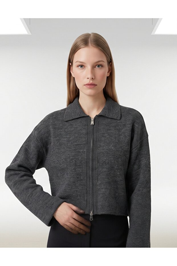 Double-Zip Elite Polo Collar Knitwear Cardigan