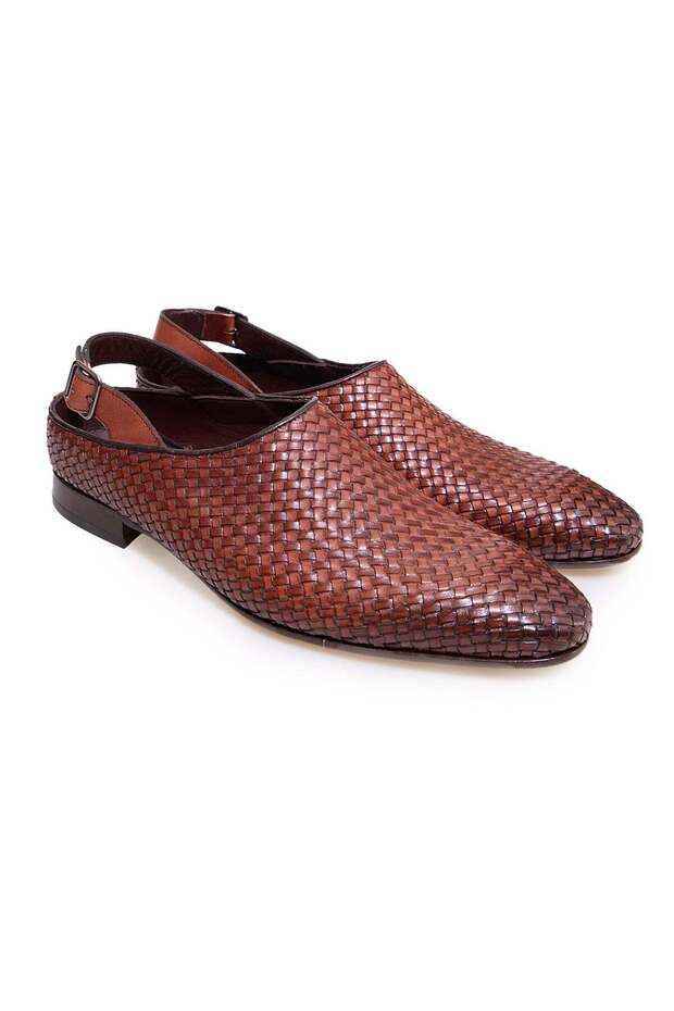Brown Laceless Genuine Leather Fully Knitted Leather Sole Men's Shoes